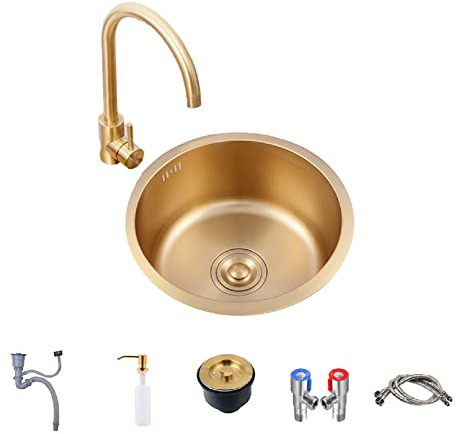 HGTRH Fregaderos PequeñOs Camper, Fregadero Cocina 1 Seno Y Escurridor Acero Inoxidable, Fregadero Redondo 1 Seno con Grifo Fregadero Empotrado, sobre Encimera o Bajo Encimera