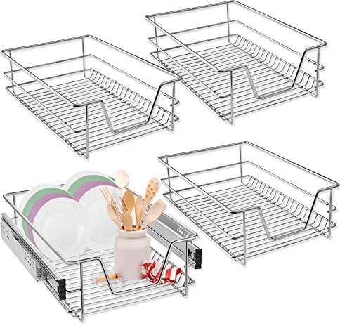 Froadp Cassetto Telescopico Estraibile Mensola da Cucina Ripiano Scaffale con Guide Scorrevoli Cestelli a Rete Stoccaggio Portabicchieri per 40cm Cucina Armadi (Larghezza effettiva 37cm, 4 pezzi)