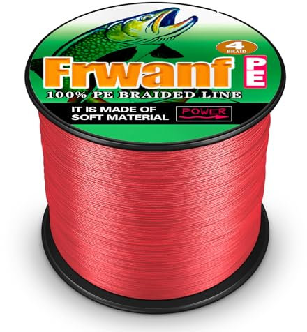 Frwanf Geflochtene Angelschnur, 4 Stränge, kein Dehnen, geringer Speicher, 0,44 mm, 31,8 kg, Meeresangeln, Flussangeln, Salzwasser, UHMWPE-Faser-Angelschnur, Rot