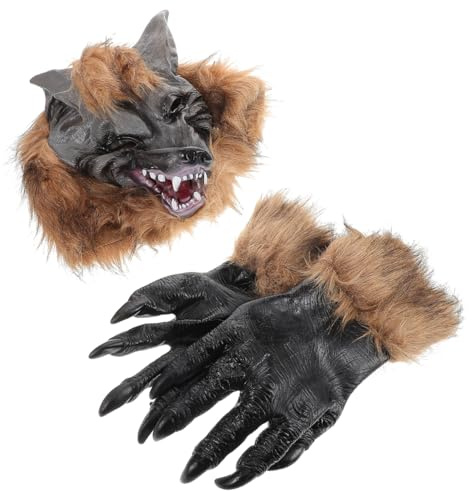 SAFIGLE Wolfkopf Maske Und Krallenhandschuhe Set: Realistische Halloween Maske FüR Erwachsene Ideal FüR KostüMpartys Cosplay Und Gruselige Dekorationen