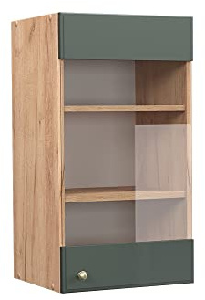 Vicco Küchenglasschrank Fame-Line, Grün-Gold Landhaus, 40 cm | MDF-Front · Soft-Close · Tiefe – 34,1 cm · Metallgriffe · ✓ Frei kombinierbar