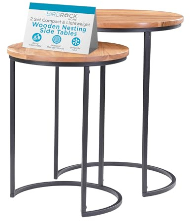 BIRDROCK HOME Wooden Nesting Side Tables - Mid Century Modern Stackable Coffee Table - Space-Saving Wooden End Table for Living Room, Bedroom, Centerpiece, Office, Balcony - Natural Mango Wood - 2 Set