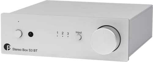 Pro-Ject Stereo Box S3 BT, Ultrakompakter Vollverstärker mit AptX HD Bluetooth und Motorpotentiometer (Silber)
