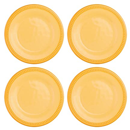 UPware Beaded Melamine Round Dessert Plates, Small Serving Plates, for Appetizer, Snacks, and Side Dishes, Yellow, 6 Inch, Set of 4