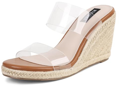 mikarka Slip On Wedge Sandals for Women Open Toe Espadrilles Platform Slides Dressy High Heel Beach Summer Sandal Comfortable Wedges Shoe Mules Clear US Size 6.5