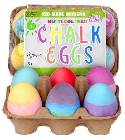 Kid Made Modern 3-Layer Egg Sidewalk Chalk Set for Kids - 6 Pieces Multicolor Washable Egg-Shaped Chalks with Layered Colors for Outdoor Play, Chalkboard Art & Easter Fun, Ages 3+ & Beyond