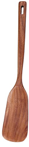 Espátula de Madera de Teca de 13,3 Pulgadas, Cuchara Raspadora de Pala de Madera, Espátula Plana Antiadherente para Freír con Mango Largo para Voltear, Servir, Raspar y Girar(Espátula de madera)
