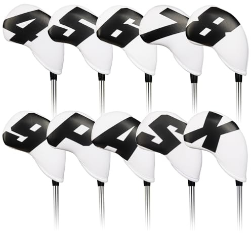 Golf Iron Club Head Covers Men 10Pcs Set for Right-hand 4-9,P,A,S,X Headcovers Protector White Neoprene Black Big Number