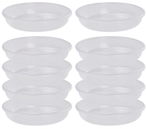 HugeDE 10 Pcs Plastic Plant Saucer Drip Trays Clear Flower Pot Trays Small Plant Plate Dishes Flower Saucer Plates Flower Drainage Pot Bases