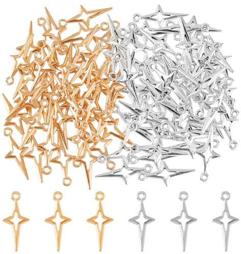 SUPERFINDINGS 100 Stück 2 Farben Tibetsilber Sternanhänger Antikgold Hohle Sternanhänger Nordstern Anhänger Anhänger Für Die Herstellung von DIY Schmuck Ohrringe Armbänder Basteln Schlüsselanhänger