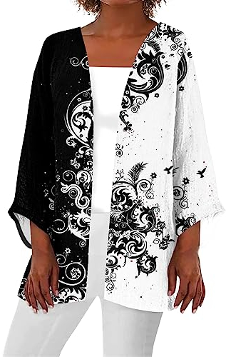 SCBFDI Coprispalle Donna, Donna Cardigan Leggero Hawaii Grafica Floreale Fronte Aperto Cardigan Cropped Plus Drappeggiato Lungo Trench Spolverino, Oltre Abbigliamento Donna
