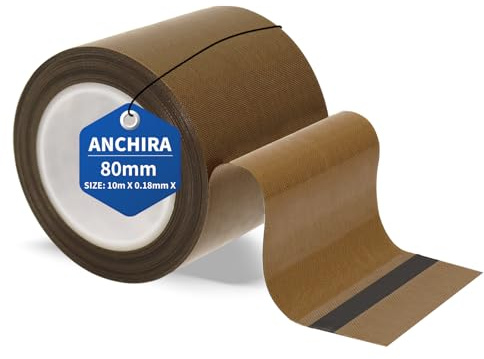 Anchira Teflonband självhäftande 80 mm x 10 m, teflontejp för vakuummaskin, högtemperaturband, teflonband värmebeständigt upp till 300 ℃, PTFE-band för handtätning pulsförsegling