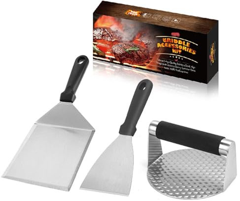 3Pcs BBQ Grill Spatula Set, Heavy Duty Griddle Scraper Accessories Kit Stainless Steel Burger Flipper Tool Teppanyaki Cooking Utensils,for Burger Press, Teppanyaki, Barbecue, Steak, Pizza