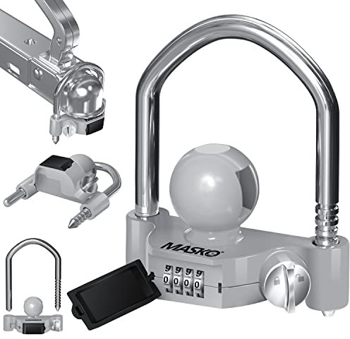 MASKO® Cerradura de Remolque Combinación con Código de 4 Dígitos, para Enganche de Remolque Estándar, Enganche de Bola de Remolque, Instalación Sencilla, Protección Antirrobo, Gris