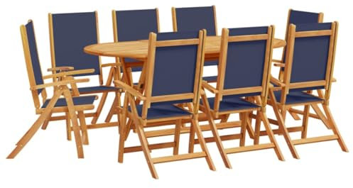 vidaXL Garten Essgruppe 9-TLG., Gartenmöbel Set Tisch 8 Verstellbare Stühle, Sitzgruppe für Garten Terrasse, Gartengarnitur Klappstuhl, Massivholz Akazie Textilene