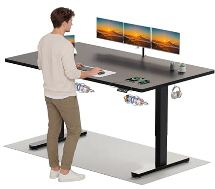 Devoko Höhenverstellbarer Schreibtisch mit 2 Motoren，25mm Einteilige Tischplatte, 180x80 cm Mobiler Elektrisch Computertisch mit Kabel Management, Schwarz - Perfekte Ergonomie für Dein Büro