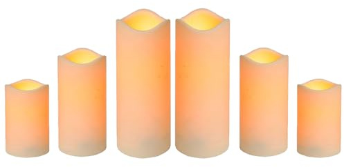Marrakesch 6er Set LED Kerzen Stumpenkerzen in Creme weiss ? 7,5cm in 3 Größen | Outdoor Flackernde Led Kerze Batteriebetrieben mit Timerfunktion für Adventskranz Kerzenständer & Weihnachtsdeko