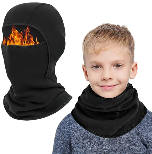 AYPOW Kids Thermal Balaclava, Winter Multifunction Windproof Warm Ski Mask Cycling Balaclava Full Face Cover Under Helmet Hat with Neck Warmer, for 6-14 Years Boys Girls Children Winter Outdoor Sports