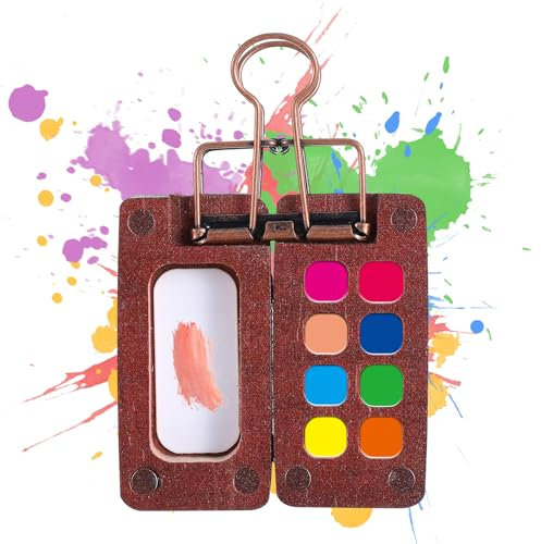Tragbare Skizzenbuch Palette, Mini-Holz Palette,Aquarell 8 Fächern und Eisenklammern für Aquarellmalerei,Ölmalerei,Farbmischung