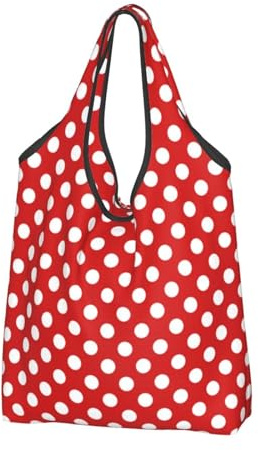 Buewutiry 2 sacchetti grandi da donna leggeri bianchi a pois rosso brillante riutilizzabili pieghevoli borse della spesa per generi alimentari borse di stoffa lavoro spiaggia viaggio con manici