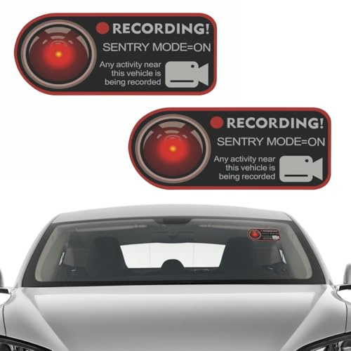 WUSJCOF- Lote de 2 pegatinas de advertencia para cámara de salpicadero de PVC, adhesivo de grabación para cámara de vídeo exterior de coche