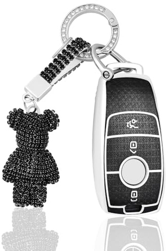 OFF WE GO Schlüsselhülle Cover Autoschlüssel Hülle für Mercedes Benz A B C E G S SL CLS Klasse SLC CLA GLB GLC GLE GLS W205 S205 C205 A205 Schutz Gehäuse mit Schlüsselanhänger Schlüsselcover, Schwarz