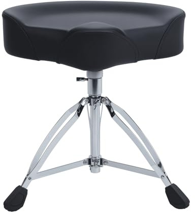Makamsui Tabouret de batterie robuste réglable en hauteur - Style selle - Chaise de batteur rembourrée pour adultes et enfants - Avec pieds antidérapants - Noir
