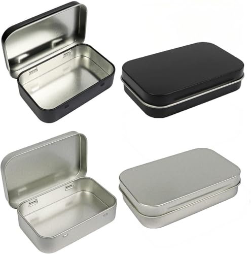 STOUUMOW 2-Piece Rectangular Small Tin Box Set - Metal Empty Hinged Tins Containers, Square Metal Tins for Candies, Jewelry, Other Basic Necessities