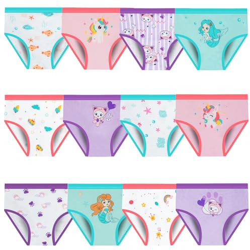 JackLoveBriefs Bragas para niña Paquete de 12 algodón Calzoncillos para Niñas (3-5 años) Multicolor，Talla：M