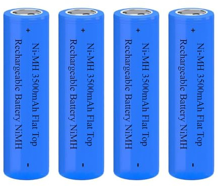4 Pack 3500 mAh Battery, Ni-MH Flat Top Batteries Rechargeable for LED Flashlight,Headlamp, Mini Fan, RC Car, Size: 18.01mm * 65.01mm / 0.7inch * 2.55inch, with Box