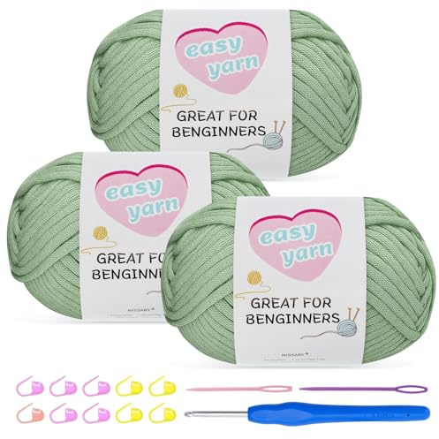 Nissary Wolle zum Häkeln 3x100g,Dicke Baumwolle Häkelgarn mit 4mm Haken,Schlauchgarn Häkelwolle Starter-Set für Anfänger, Amigurumi-Projekte