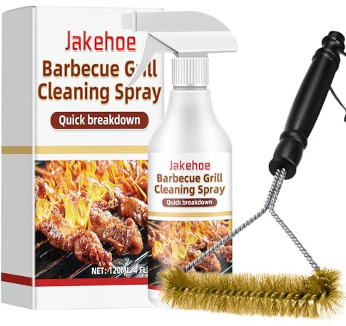 Kit de Nettoyage pour Barbecues, Nettoyant Grille Barbecue 120ml + Brosse pour Grille, Nettoyant Barbecue, Nettoyant pour Grille, Brosse Barbecue, pour plancha, Grille Barbecue