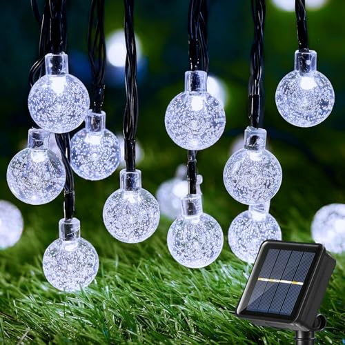 SAUGLAE Solar String Lights 11m/36ft 60 LED Decorative Lights, IP65 Waterproof Indoor | Outdoor Crystal Ball Fairy 8 Modes Lights for Garden, Patio & Festivals (White)