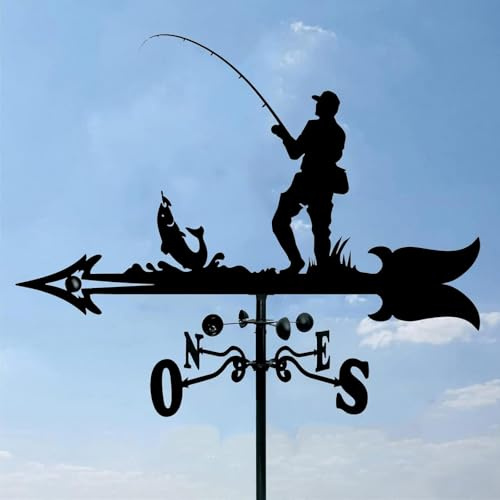 Wetterfahne, Metall-Windrichtungsanzeige, Angler, Edelstahl, professionelles Messwerkzeug für den Außenbereich, Eisendach, Garten, Outdoor, Hof, Dekoration