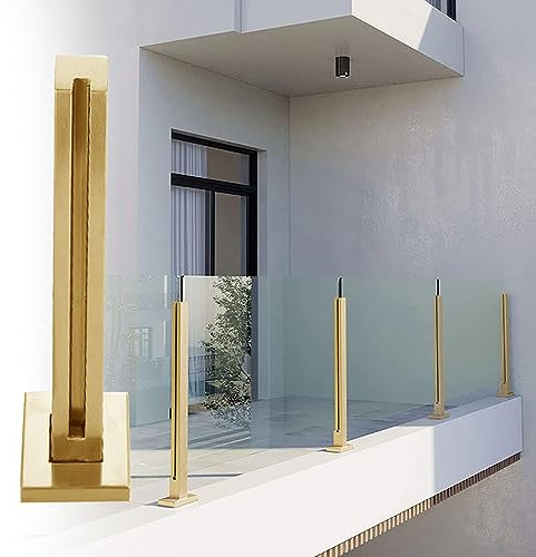 RAABYU Poteau de Garde-Corps en Verre doré, balustre en U, système de Garde-Corps en Verre en Acier Inoxydable 304, quincailler