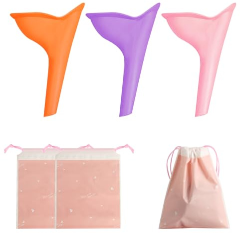 3 StkUrinella für Frauens, Silikon Frauenurinal für Unterwegs, Urinal Frauen im Stehen Pinkelhilfe für Frauen Unterwegs, Wiederverwendbarer Tragbares Urinal Trichter für Reisen Camping + 3 Taschen