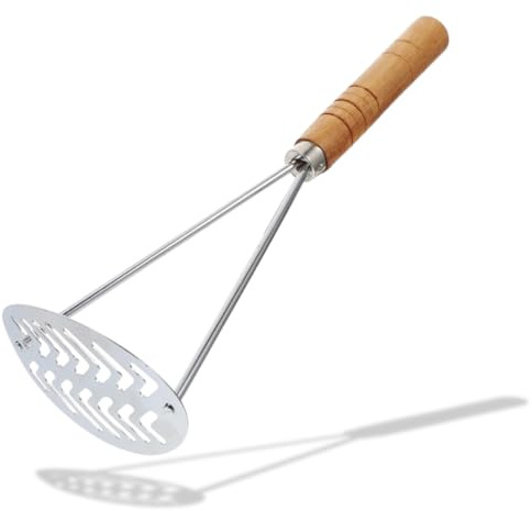 PARENCE.- Schiacciapatate Manuale in Acciaio Inox - Spremipatate con Manico Ergonomico in Legno | Robusto utensile da cucina per patate, carote, patate dolci | Facile da pulire
