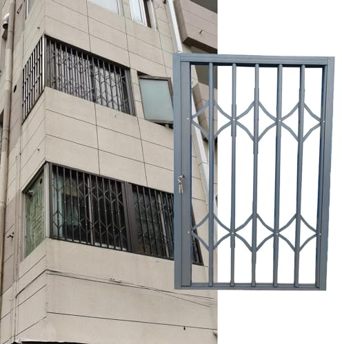 Fenstergitter Einbruchschutz Abschließbarer Schiebetür-Sicherheitsriegel, Ausziehbar, Fenster-Sicherheitszäune, Einbruchschutz, Terrassen-/ Balkon-/ Wohnungsfenster-Schutzriegel(W85xH60cm/34x24in)