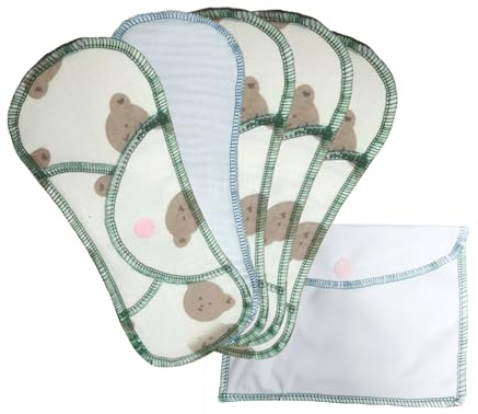 Reusable Menstrual Pads 100% Organic Cotton Sanitary Pads Leak-Proof, Soft & Breathable Free Wet Bag Included Ideal for Heavy Flow & Urinary Incontinence(22CM, Count, 5+1)
