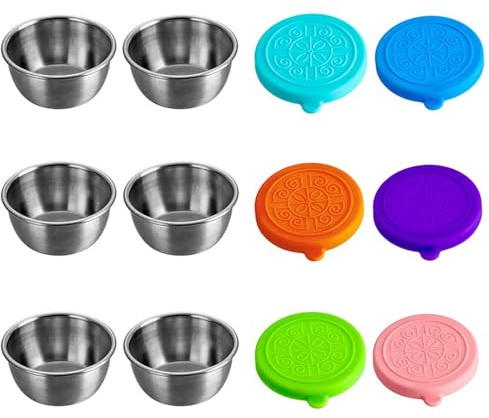 JJIW 180ML/ 40ML 6Pcs Stainless Steel Snack Pots, Reusable Snack Box