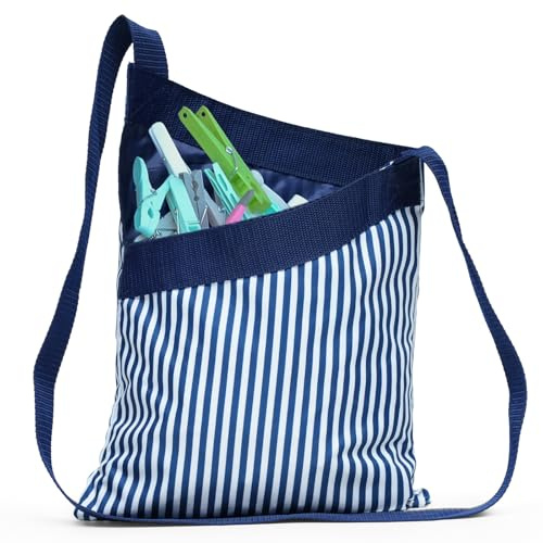 Flatro Clothes Peg Bags for Washing line Waterproof | Nylon Striped Pattern Large Peg Bag with Shoulder Strap for Ease of Use| Store up to 100 Pegs for Washing line