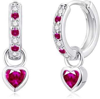 Bewenda Ohrringe Silber 925 für Kinder Mädchen Damen - Creolen Silber 925 Klein mit Herz Zirkonia Anhänger, Hypoallergen Ohrringe Mädchen Hängend, Funkelnde CZ Creolen Hängeohrringe mit Geschenkbox