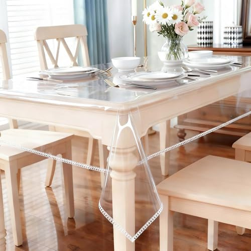 TTYSHIP® Tischdecke Transparent, 140 x 240cm PVC Tischdecke Transparent | Wasserdicht, Fettdicht, Tischdecke Rechteckig Abwaschbar Transparent, 0.1mm Stark