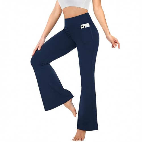 Fiohiros Legging Femme avec Poches, Taille Haute Effet Ventre Plat Bootcut, Pantalon Yoga Élastique pour Le Sport et la Gym
