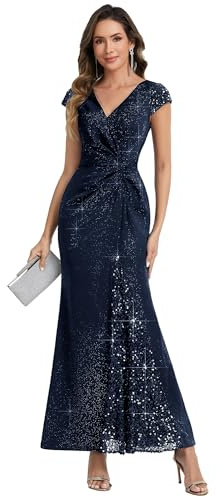 Ever-Pretty Ballkleider Damen Lang Pailletten Abendkleid Silvester Kurzarm Plus-Size-Kleid EE02657