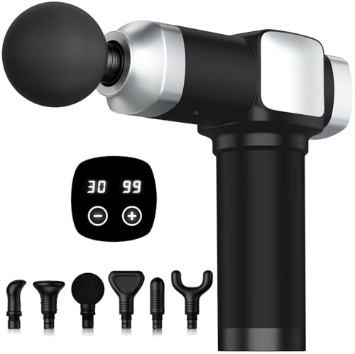 CAMEFER Massage Gun Deep Tissue, Portable Percussion Electric Muscle Massager for Pain Relief, Handheld Massagers with 30 Speeds & 6 Attachments for Back and Neck, Gifts for Men Women