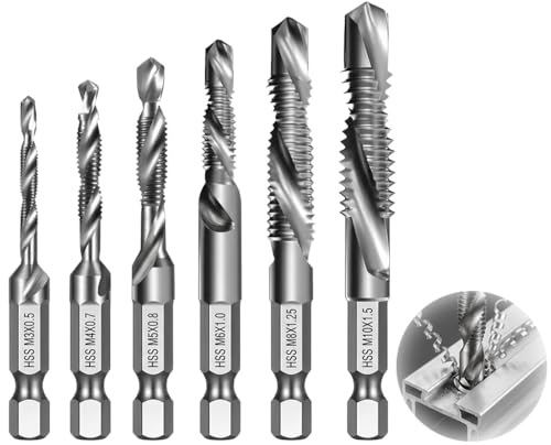 6 Pièces Ensemble Forets et Tarauds Combinés, Acier à Haute Vitesse, M3 M4 M5 M6 M8 M10, Revêtement Antirouille et Titane, Pour Métal, Bois et Plastique, Usage de Précision