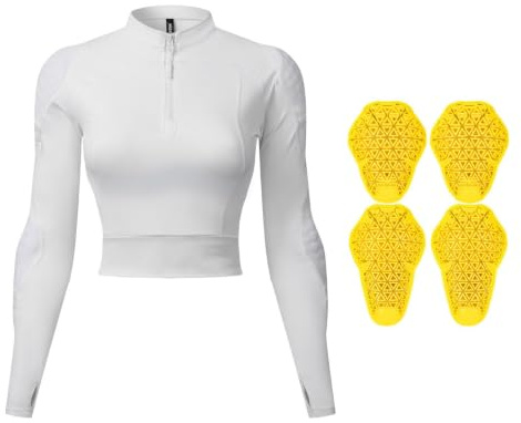 Rhipnide Top de Moto Blindado para Mujer, Chaqueta de Protección Corta Certificado CE Equipo, Camiseta Motociclista Acolchada Transpirable Elástica de Malla Alta Visibilidad Jersey