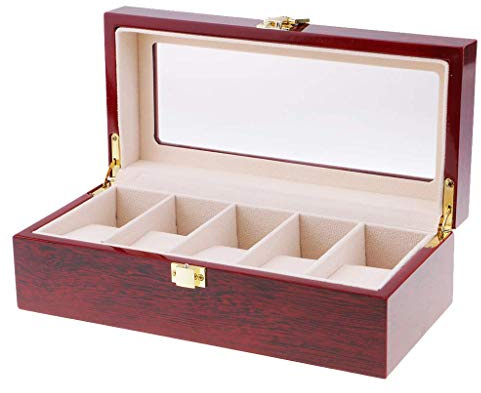 Tubayia 5 Slots Holz Uhrenbox Uhr Aufbewahrungskoffer Vitrine mit Weiche Abnehmbare Kissen
