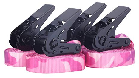 Sandax 4er-Set Spanngurte mit Ratsche pink-Camouflage, Zurrgurte belastbar bis 900kg, nach DIN EN 12195-2, Länge 4m, Breite 25mm, hochwertige Einteilige Ratschengurte/Ratschenspanngurte, Zurrgurt Set